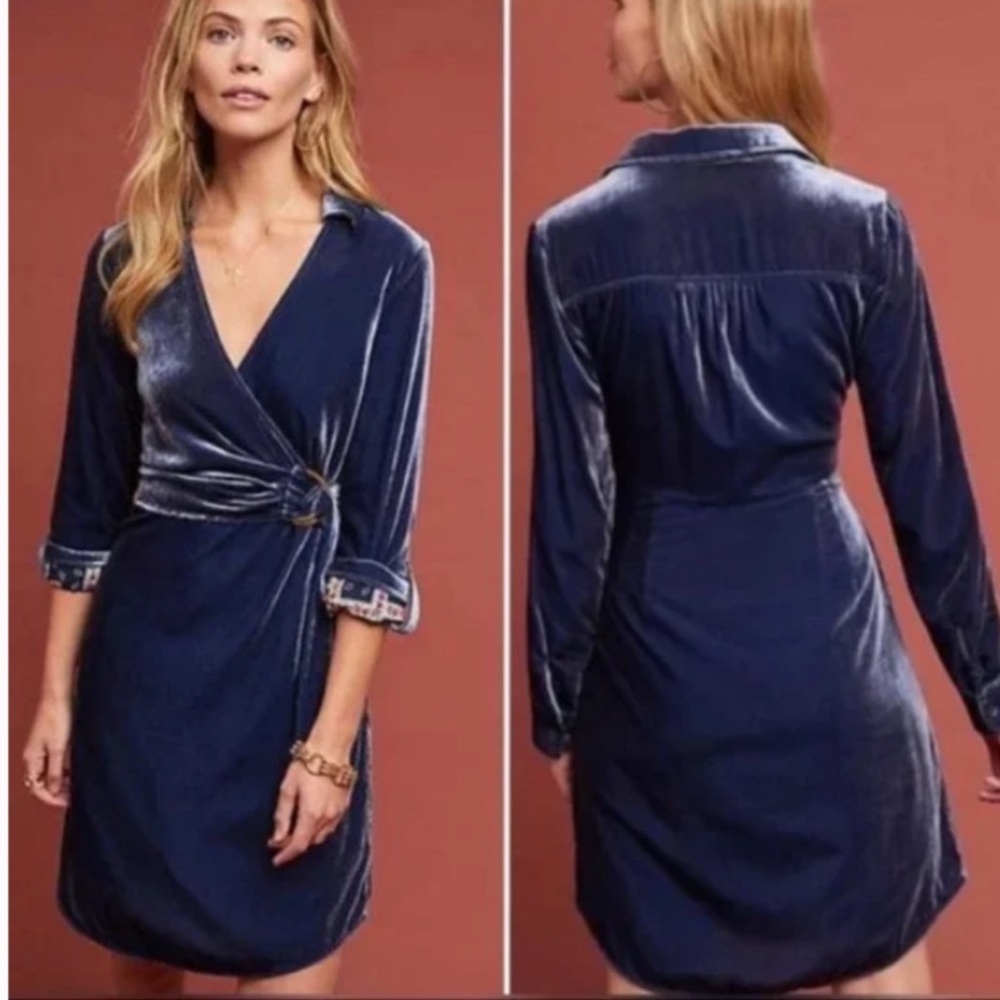 Maeve By Anthropologie Velvet Faux Wrap Dress Size 4 Holiday Fairy Feminine